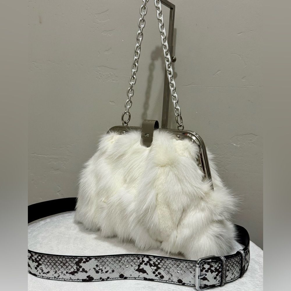 Unique Real Fox Fur Handmade Rivet Metal Frame Push Lock Shoulder Bag/Crossbody - Picture 10 of 16